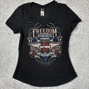 Harley Davidson Shirt Womens Medium Freedom Machines American Legend Moto Roses